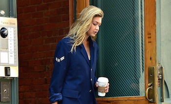 OOTD: Gigi Hadid in navy blue army jacket