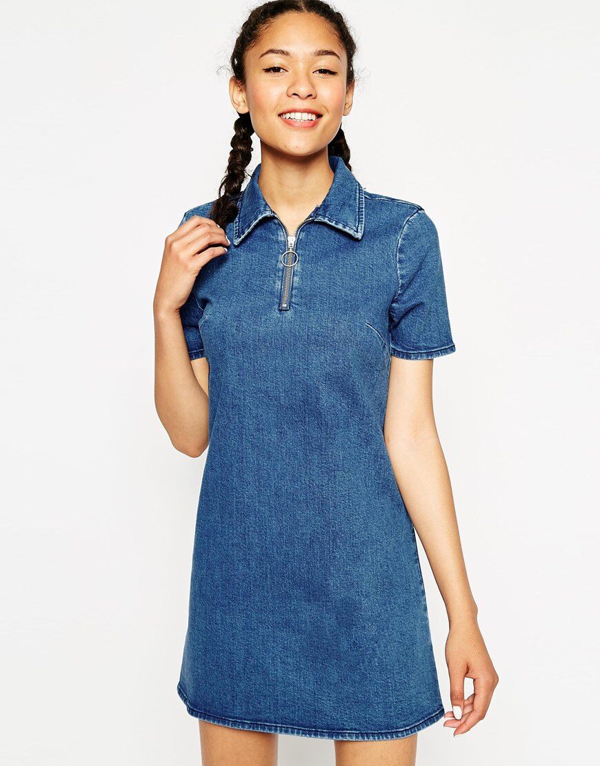 Denim Polo Neck Shift Dress