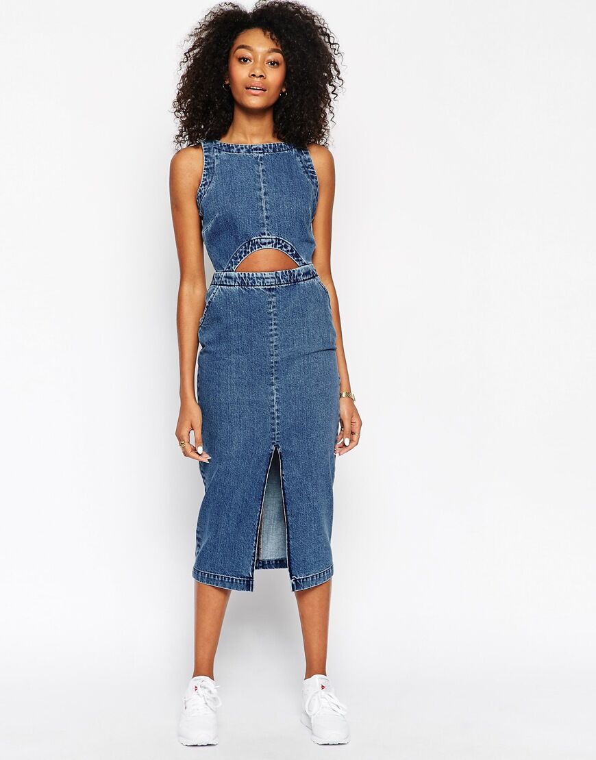 Denim Cut Out Midi Dress