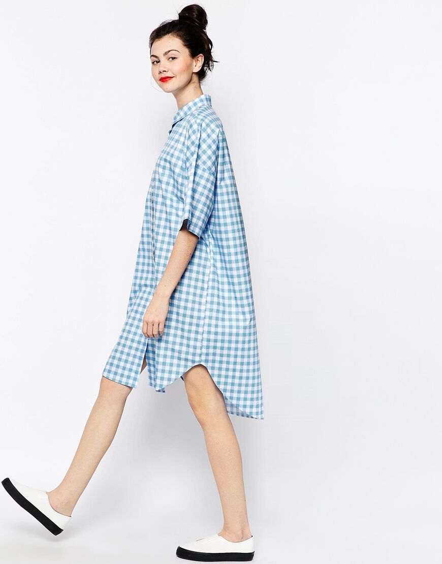 Monki Oversized Gingham Shirt Dress