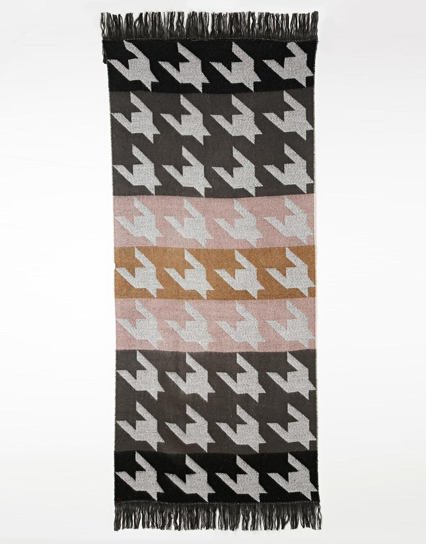 ASOS Oversized Scarf In Houndstooth Stripe With Tassels