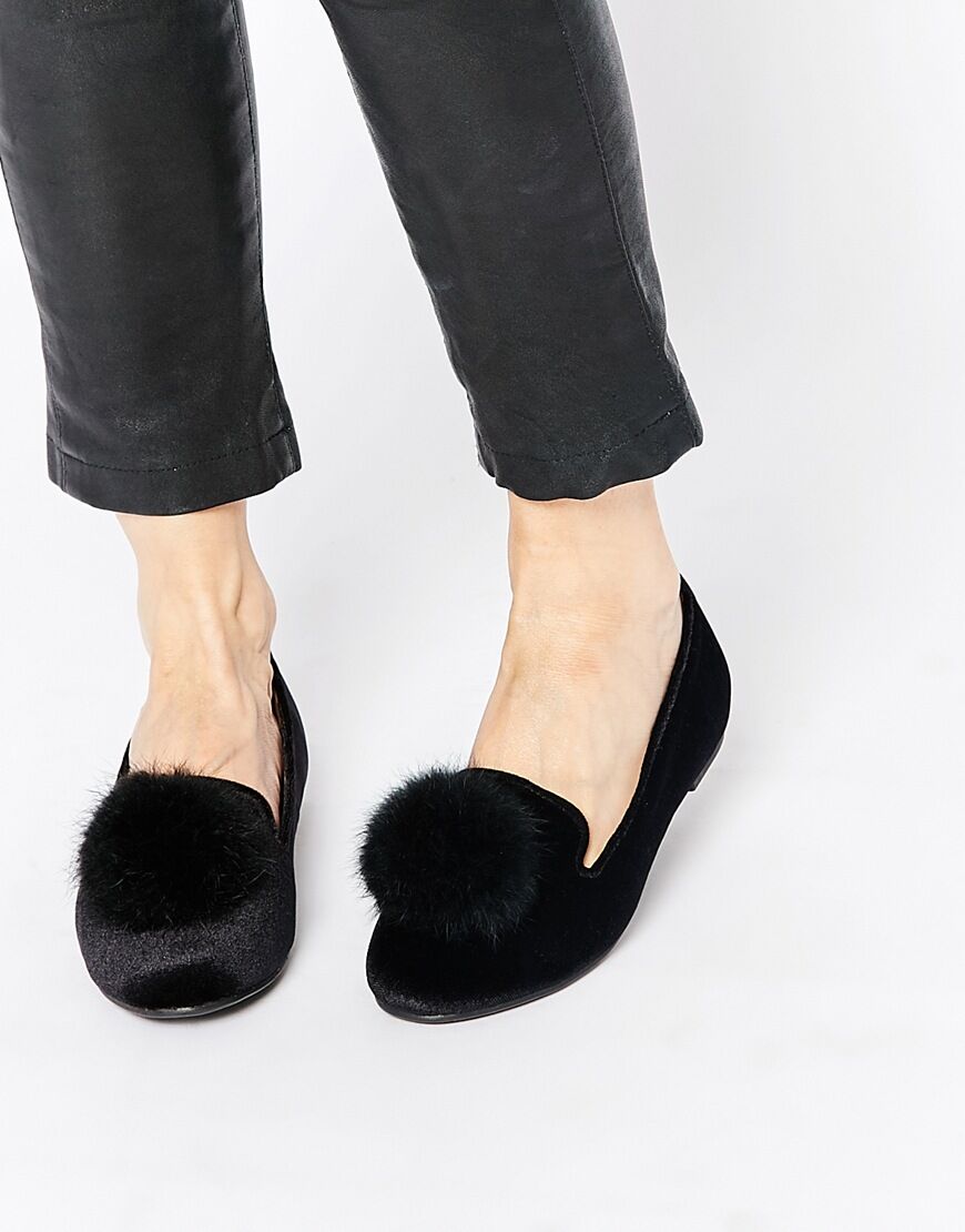 Truffle Collection Mira Pom Pom Velvet Slipper Shoes