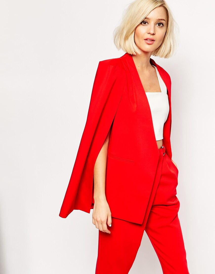 Lavish Alice Collarless Cape Blazer in Lipstick Red