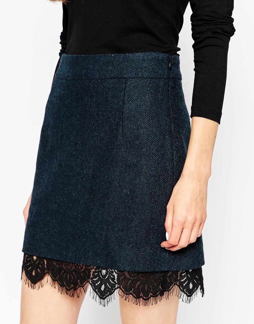 Premium Tweed Skirt with Lace Hem Detail